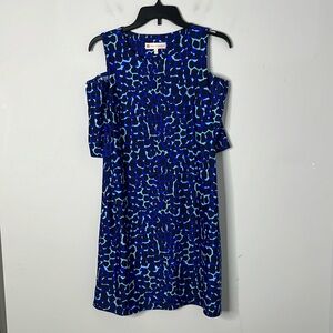 Jude Connally Natalie Cold Shoulder Blue Spotted Giraffe Print Dress